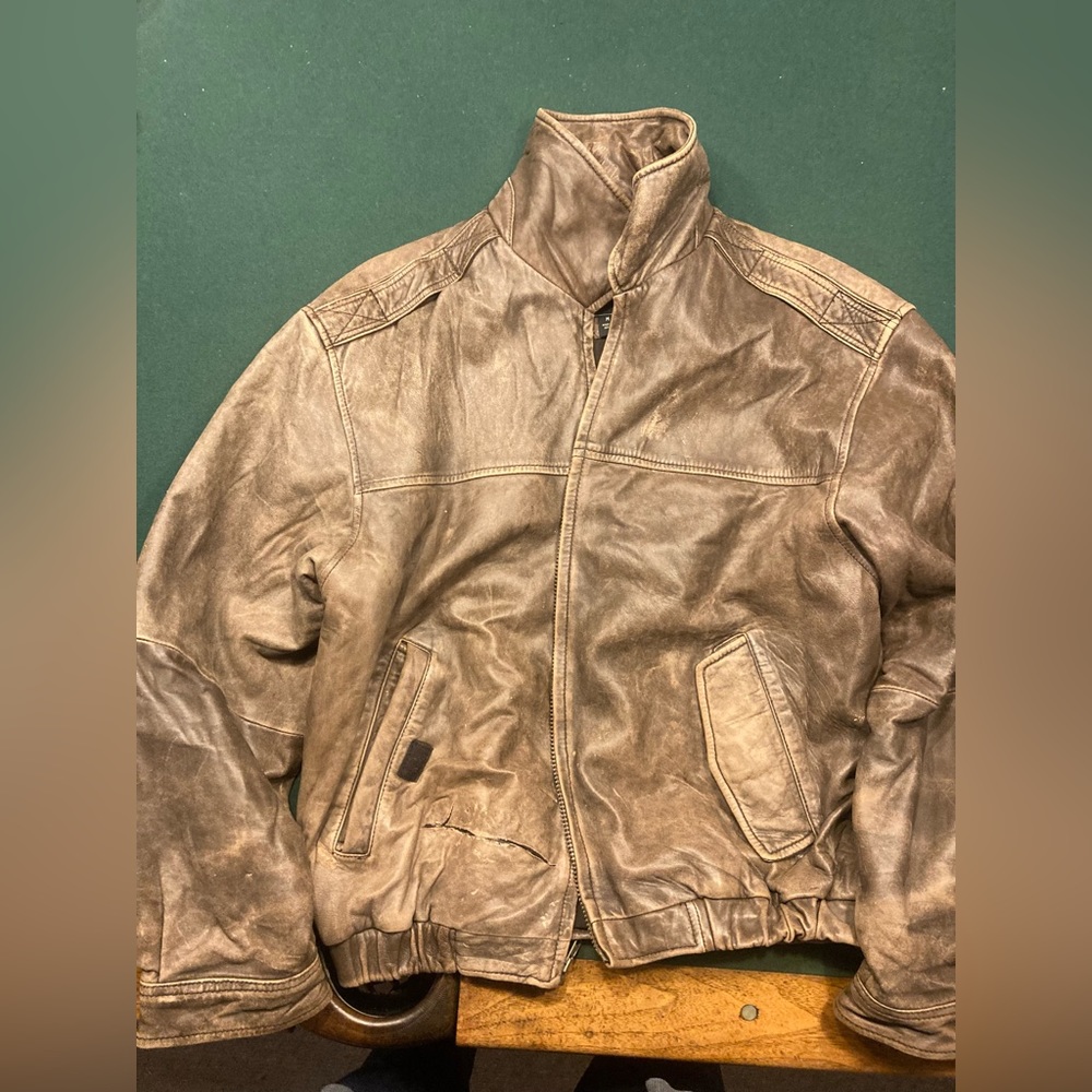 Vintage OutBrook Brown Leather Jacket - Retro Zip Up Coat Heavy - Men's Medium